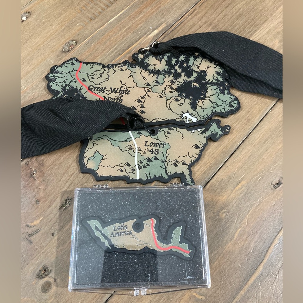 Great White North, Lower 48, and Latin America Triathlon Medals and Pin